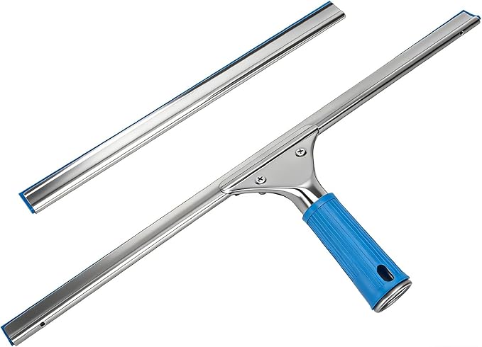 Professional Squeegee for Window Cleaning, 18” Stainless Steel Window Squeegee for Shower Glass Door, Includes 12” Replacement Rubber Blades