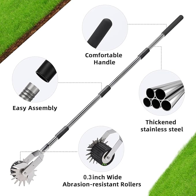 Wheel Rotary Manual Edger Lawn Tool, Grass Edge Trimmer, Sidewalk Lawn Edger Tool, Adjustable 3 Sections Stainless Steel Handle, Ergonomic, 56"