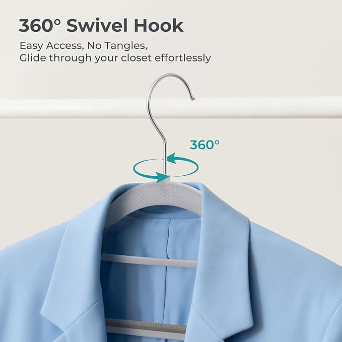 HOUSE DAY Plastic Hangers 50 Pack, Grey Plastic Clothes Hangers Non Slip with Rubber Grip, Heavy Duty Hanger with 360° Swivel Metal Hook, Ultra Thin Hangers Space Saving for Closet Organizer