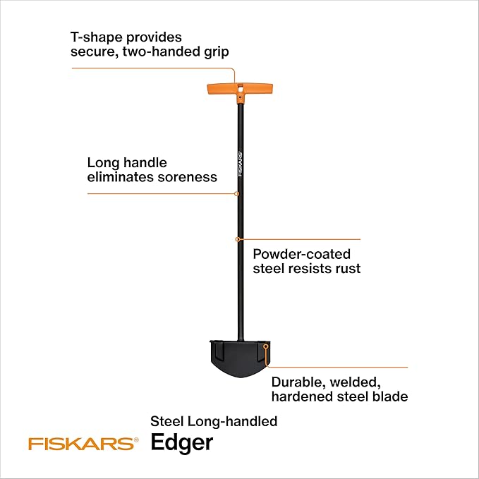 Fiskars 38.5" Steel Edger Lawn Tool, Manual Long-Handled Edger for Grass and Garden Tiller for Soil, Garden and Yard Tool
