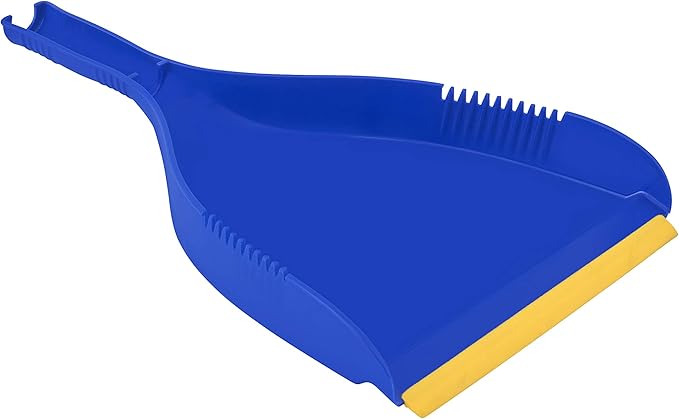 Superio Clip-On Dustpan - Heavy Duty Blue Plastic, Easy Grip Clip On Dust Pan with Rubber Edge, Detailed Sweeping Debris, Fits Standard Brooms Home & Commercial Dusting & Cleaning Tool (1)
