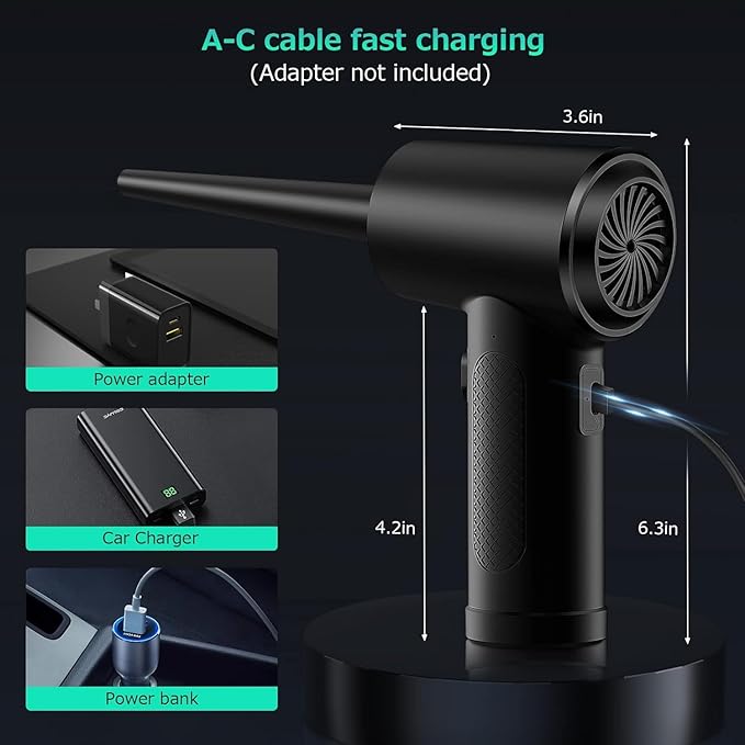 Compressed Air Duster, 3 Gear Adjustable 110000RPM Electric Air Blow Portable Keyboard Cleaner with LED Light, Rechargeable Dust Off Cordless Air Duster for Computer, Car, Electric Devices