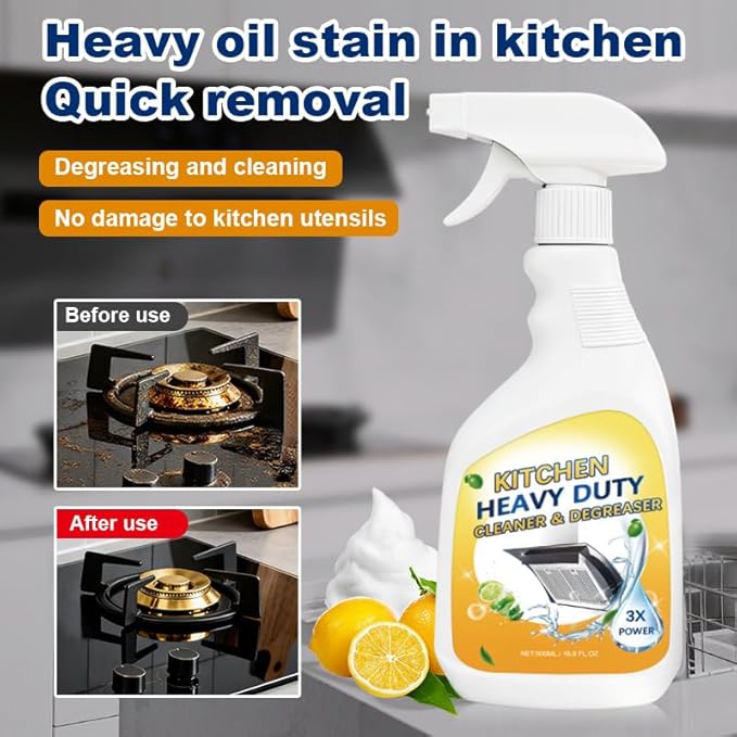 Clean Up Kitchen Oil Stains Spray, Heavy Duty Kitchen Cleaner for Tough Grease - Foaming Degreaser Spray for Stovetops, Ovens & Appliances, No-Scratch Formula, Multi-Surface Use (16.9 Fl Oz)