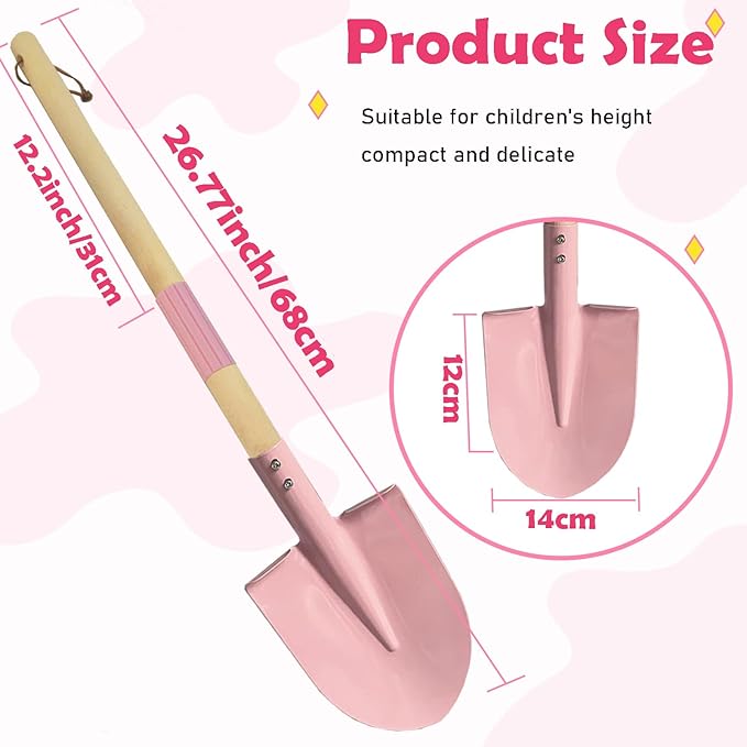Small Garden Shovel-Kid's Size Wooden Handle Metal Head Shovel (Pink)