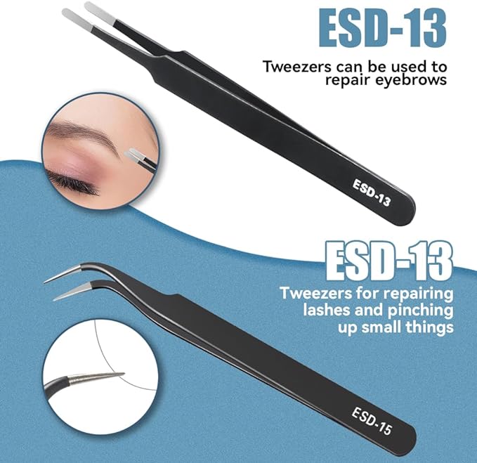6 Pcs Precision Tweezers Set, Premium Anti-Static Stainless Steel Tweezer, ESD Curved of Tweezers for Electronics, Craft, Laboratory Work, Jewelry-Making, etc