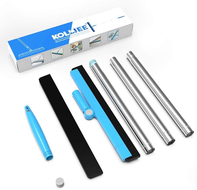KOLLIEE Floor Squeegee Adjustable 59'' Long Handle Professional Floor Squeegee with Hook Water Squeegee Foam Blade for Concrete Floor Tile Pet Hair Floor Wiper