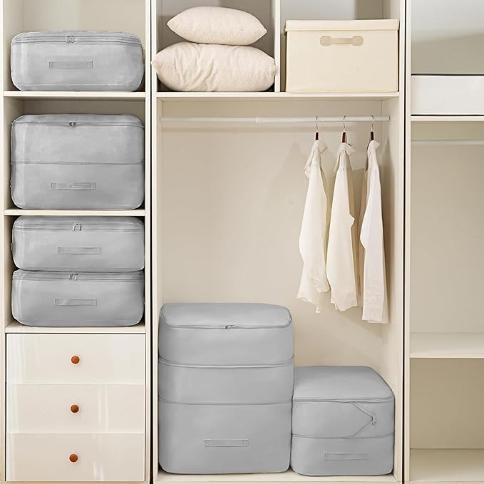 2Pcs Super Space Saving Self Compression Organizer, Quilt Storage Bags, Self Compression Storages Bags, Storage Bags for Quilts, Sweaters, Blankets (grey)