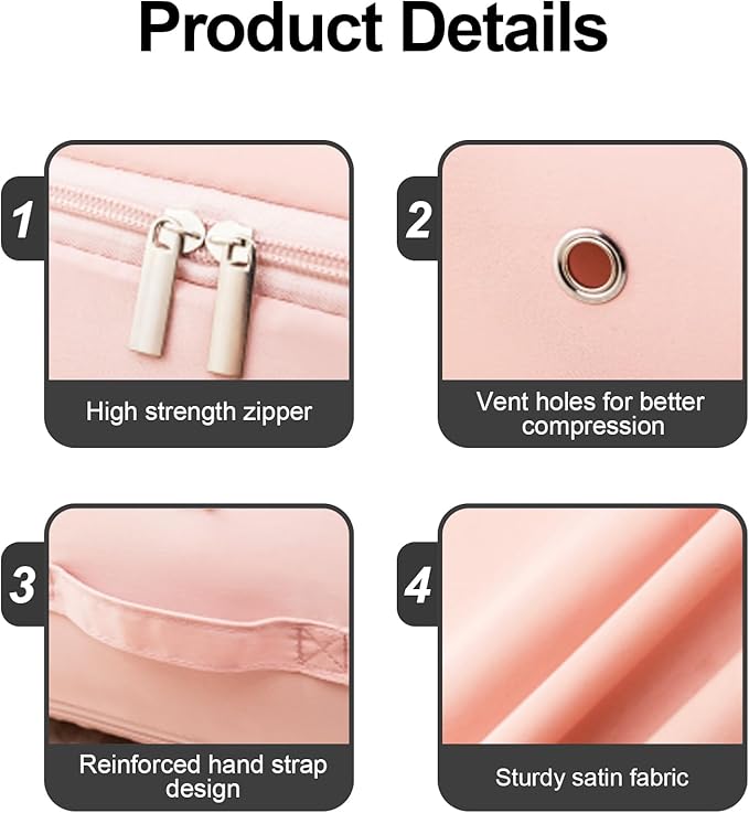 2Pcs Super Space Saving Self Compression Organizer, Space Saver Vacuum Storage Bags, Self Compression Storage Bags, vacuum seal bags for clothing, Sweaters, Blankets (Pink)