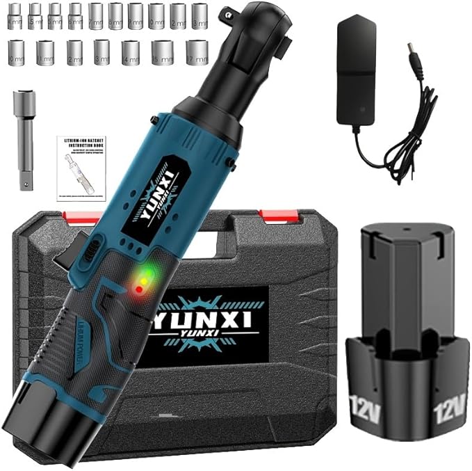 12V wireless ratchet kit, car repair screw and nut disassembly, with quick charger, suitable for home and car repair, is a holiday gift for men. (Battery x1 + Toolbox)