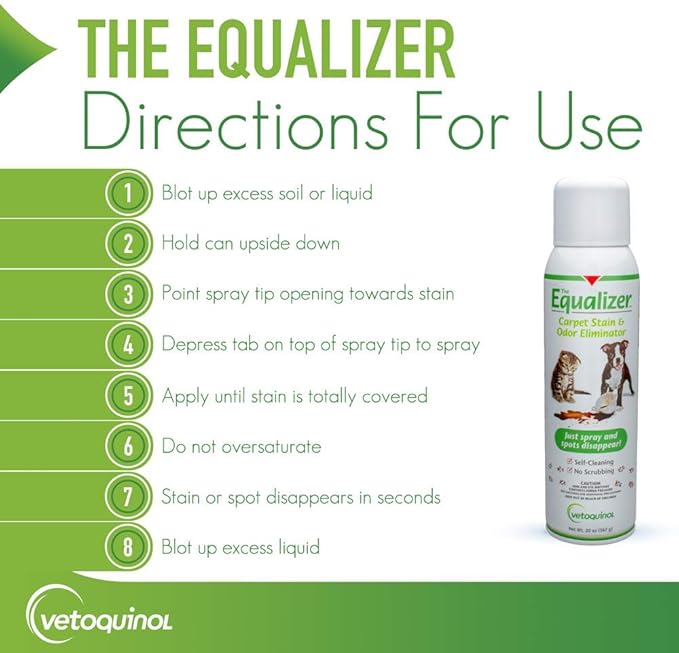 Vetoquinol Equalizer Pet Carpet Cleaner, Stain Remover & Odor Eliminator, Carpet Spot Cleaner, 20oz