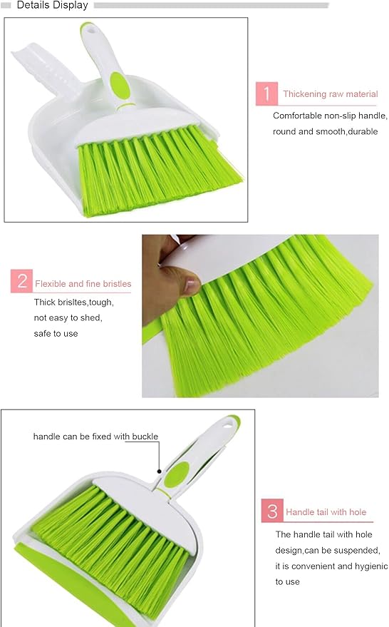 Mini Broom and Dustpan Set-Mini Whisk Set for Desk, Housekeeping, Office, Kitchen, Pet Nest, etc.,Daily Cleaning Necessity Plastic Mini Dustpan Set (Green)