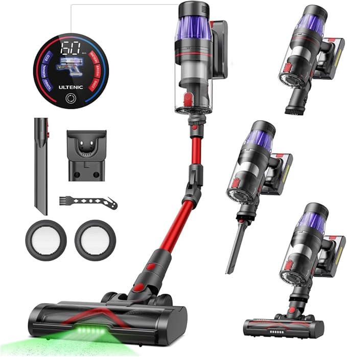 Ultenic Cordless Vacuum Cleaner, 550W/50Kpa, 60Mins Runtime, 180°Bendable Wand, Anti-Tangle Brush, Stick Vacuums Cordless with Charging Dock, for Pet Hair/Carpet/Floor/Car, U16 Flex