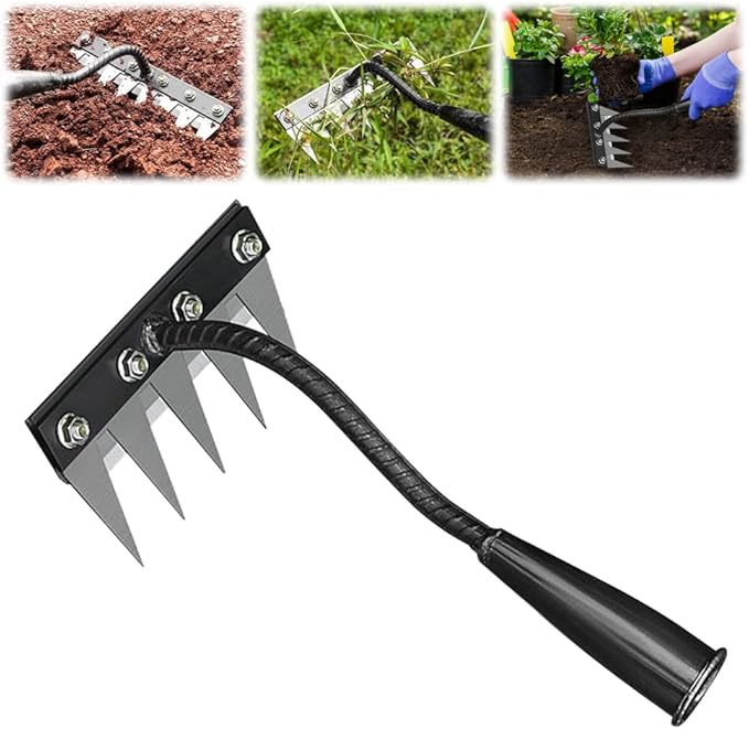 Detachable Gardening Hand Weeder Tool, Manual Weeder Claw Remover, Weed Puller Rake, Detachable Garden Hand Weeder Tool, Effective Uprooting for Lawn Garden Yard Vegetable Backyard Farm (5 Tines)