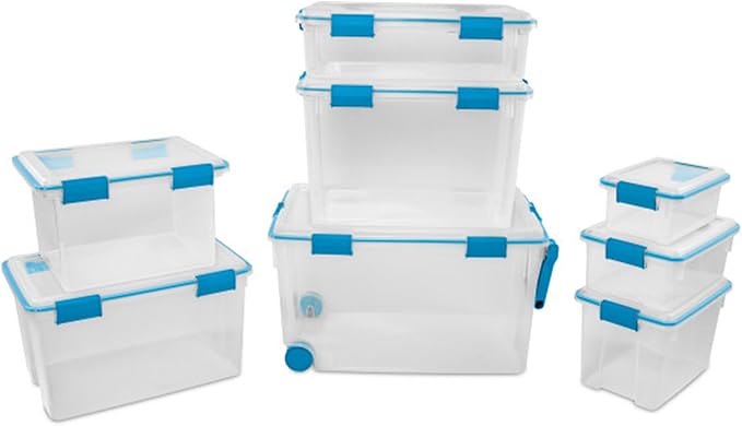 Sterilite 12-Pack Gasket Box, Weather-Resistant Storage Bins with Latching Lids, 54 Quart - Heavy-Duty Organizing Containers for Closet, Bathroom, and Office