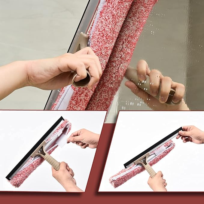 Multi-Purpose 12 inch Window Squeegee with 6.7inch-49.4inch Adjustable Aluminum Pole, Highly Absorbent Microfiber Window Scrubber for Window Cleaning,Car Cleaning.