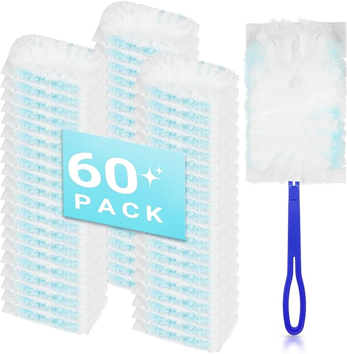 60 Count Disposable Duster Refills for Cleaning, for Swiffer Duster Refill, Multi-Surface Dusting Refills, Dusting Furniture, Blinds, Ceiling Fans, Helps Remove Allergens