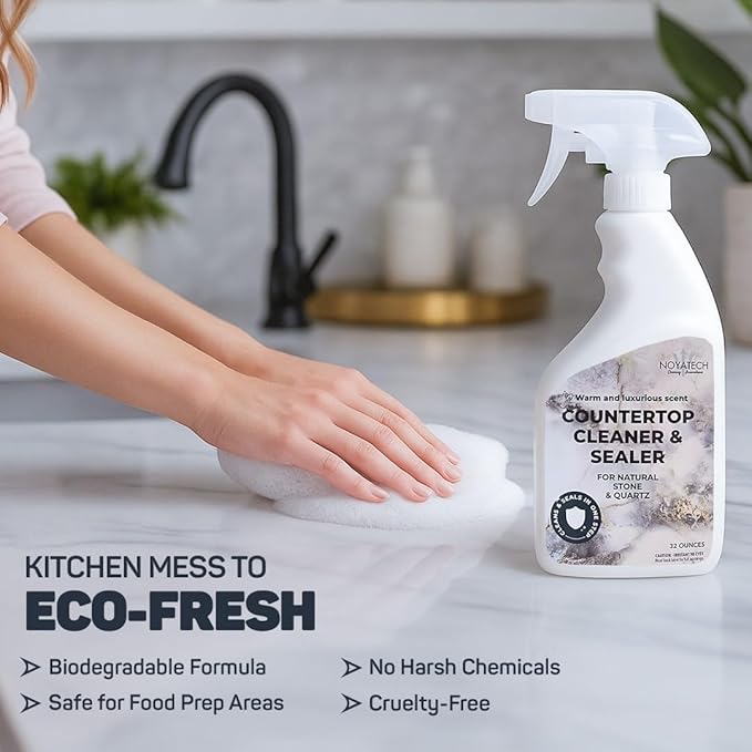 Countertop Cleaner & Sealer – Streak-Free Spray for Granite, Marble & Quartz | Cleans & Protects in One Step | USDA BioPreferred, Non-Toxic, No Film