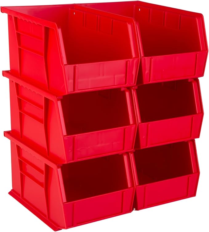 Hudson Exchange 9-1/2" x 6" x 5" (6 Pack) Plastic Stackable Storage Bin and Hanging Container, Red