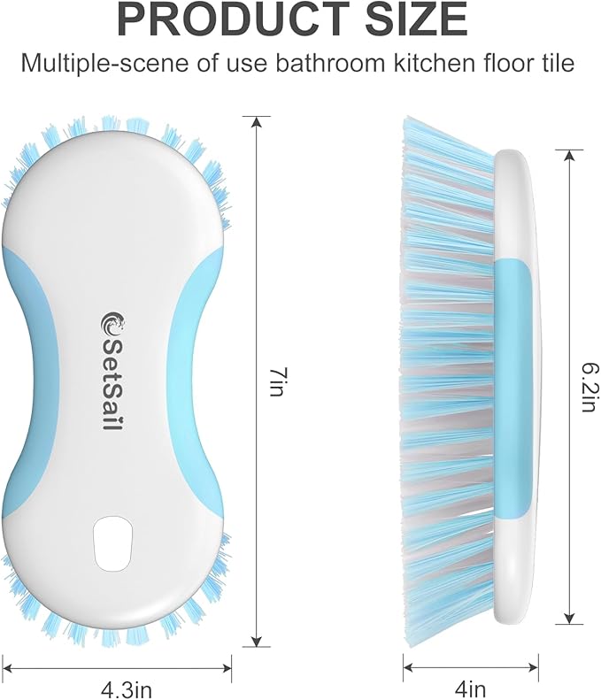 SetSail Multi-Purpose Scrub Brush of 2 Pack, Stiff Bristles Cleaning Brush with Non-Slip Grip Heavy Duty Scrub Brushes for Cleaning Bathroom Kitchen Tile Bathtub Sink, Blue