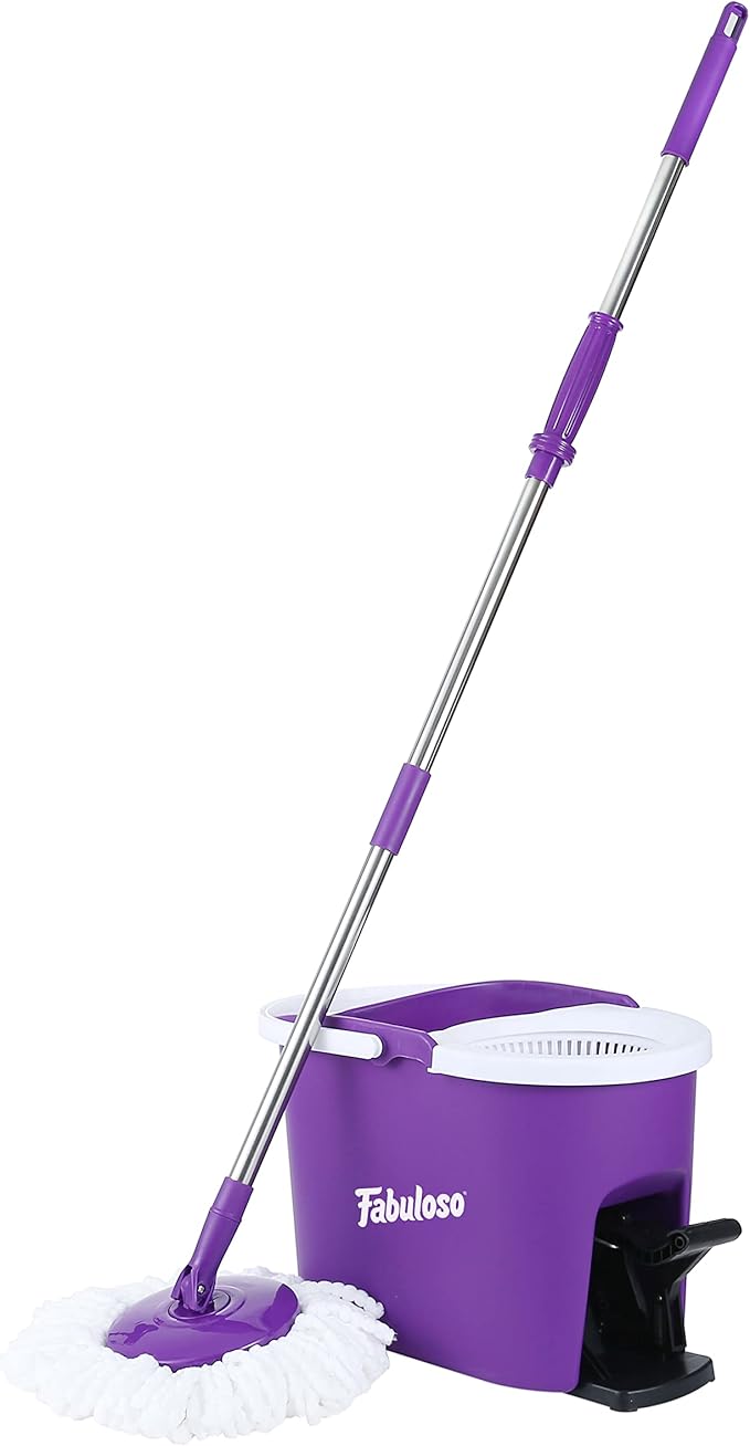Fabuloso Spin Mop and Bucket, Hands-Free Wringing Spin Bucket - Machine Washable and Replaceable Microfiber Mop Head, Adjustable Pole Length - Clean Your Floors with Ease