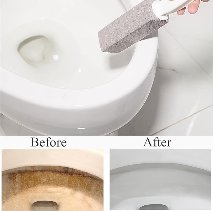 3 Pack Pumice Stone for Toilet Bowl Cleaning with Handle, Scouring Stick Remove Toilet Bowl Hard Water Rings, Calcium Buildup and Rust for Cleaning Toilet, Bathroom, Kitchen Sink, Grill (Gray)