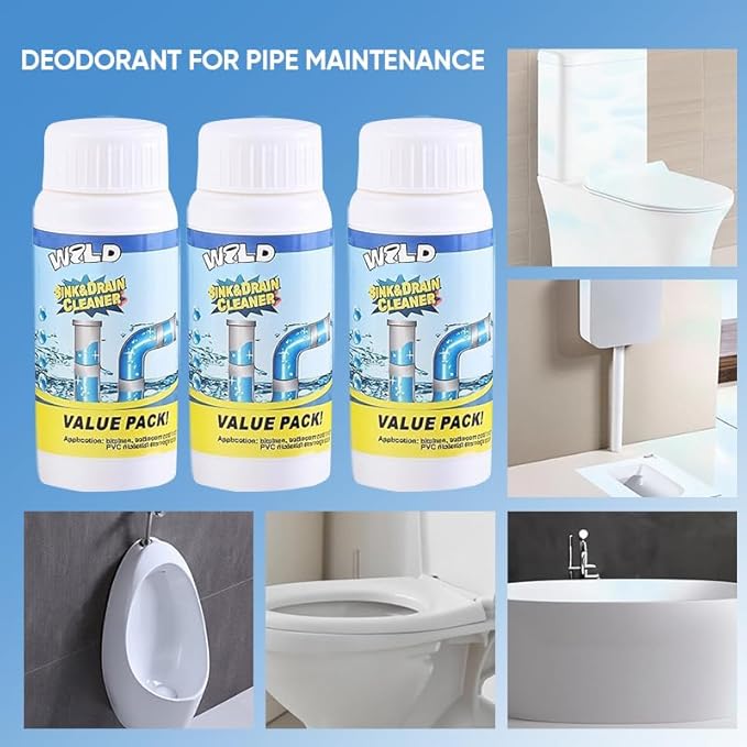 Wild Sink and Drain Cleaner Powder | Rapid-Foam Fast-Acting Pipe Declogger for Kitchen, Bathroom, Toilet, Shower Drain Maintenance (2pcs)