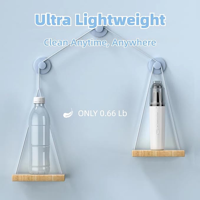 Portable Car Vacuum Cleaner, Cordless Handheld Vacuum, Lightweight Mini Vacuum for Car and Home with Washable HEPA Filter, Rechargeable