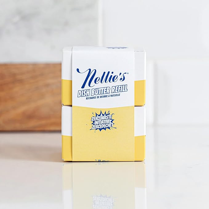 Nellie's Dish Butter Refill - Semi-Solid Dish Soap Block Alternative - Light Lemongrass Scent - Easy Refill for Dish Butter Container - (2 Pack) - (Made in Canada)