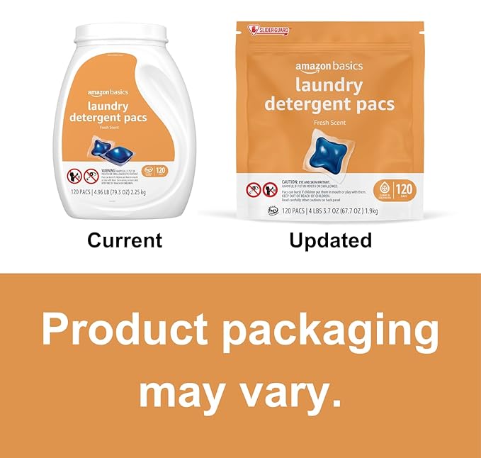 Amazon Basics Laundry Detergent Pods, Fresh Scent | 120 Pacs | 120 Medium Loads | Pack of 2