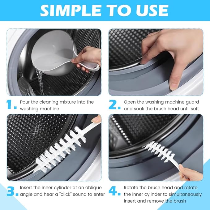 2PCS Washing Machine Cleaning Brush,Rolling Washing Machine Cleaning Brush,Washing Machine Cleaner Front Loader,Washing Machine Cleaning Tools with Storage Hook(23.23x5.51x1.38inch)