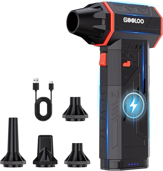 GOOLOO F5S Compressed Air Duster,180000RPM Super Power Cordless Air Blower, Rechargeable Electric Air Duster with Brushless Motor, 3-Speed Adjustable Dust Blower for PC Keyboard, Car, Home, Outdoor