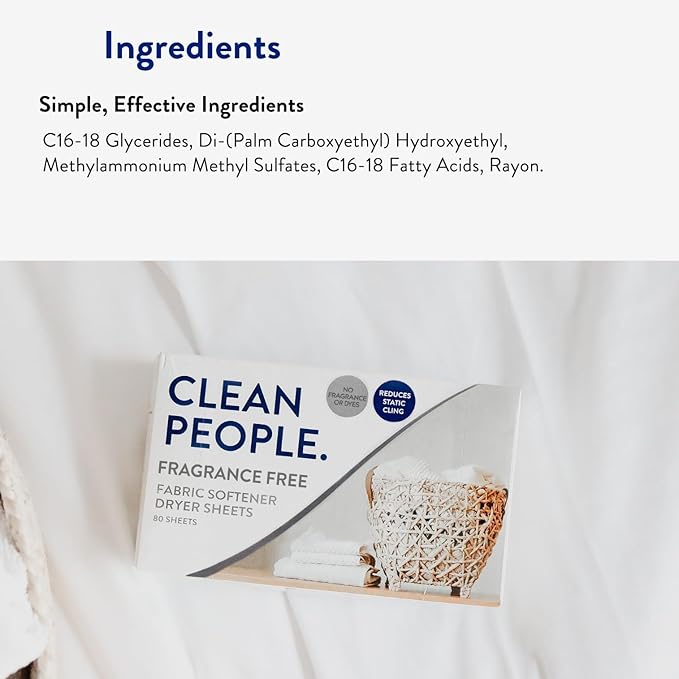 The Clean People Fabric Softener Sheets - Dryer Sheets - Softens & Removes Static Cling - Vegan Laundry Softener, Fragrance Free - Unscented, 120 Pack