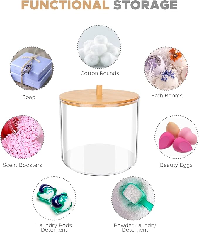 JYPS Large Capacity Laundry Pods Container with Bamboo Lid, Clear Acrylic Powder Detergent Containers for Pods, Scent Boosters & Powder, Laundry Room Organization decor, Airtight Storage Jars