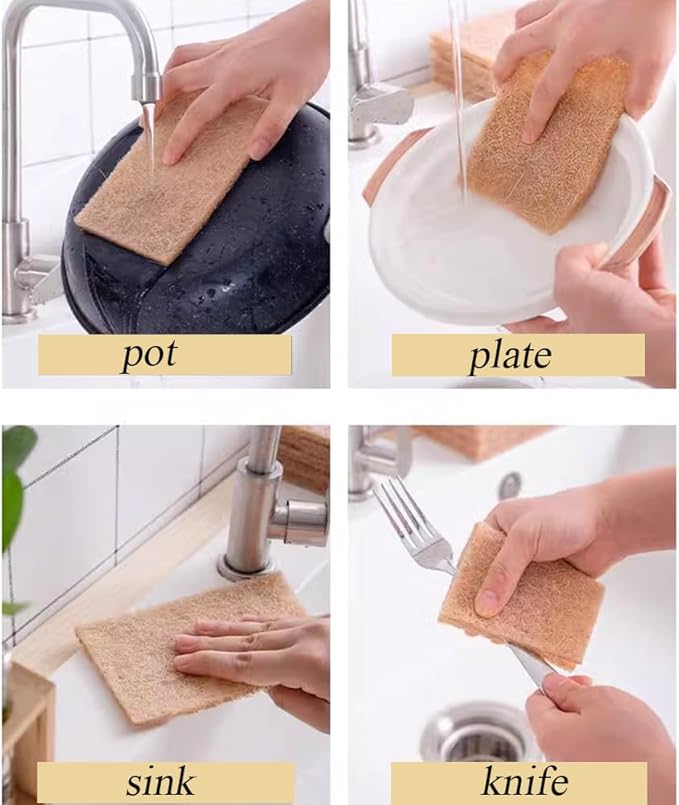Natural Scouring Pads 15 Pack- Non-Scratch Sisal Cleaning Scrub Pads for Dishes, Eco-Friendly Coconut Fiber Kitchen Scrubbers for Pans and Pots, Compostable, Biodegradable