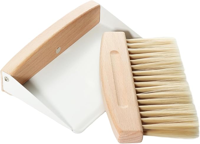 Small Dustpan and Brush Set with Wood Handle,Portable Hand Broom and Metal Dustpan Set, Wooden Mini Brush with Dustpan Set for Home Kitchen Office Desktop,Pet Dog Hair,Camping