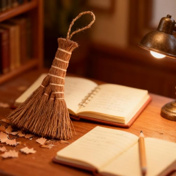 Jerliflyer Mini Brown Broom Palm,Small Palm-Sized Handle Broom Brush for dusting and Removing Crumbs, Dirt, dust, etc. from Table Tops