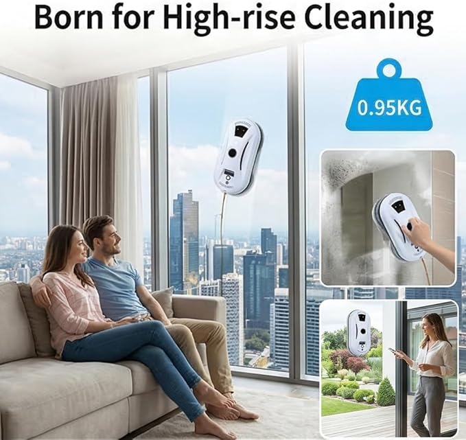 RAINPOT SAKER Automatic Smart Window Cleaning Robot with AI Path Planning, Dual Cleaning Discs, Edge-Aware Glass Cleaning Tool with Remote Control & 20-Min Backup for Indoor,Outdoor Tall Windows
