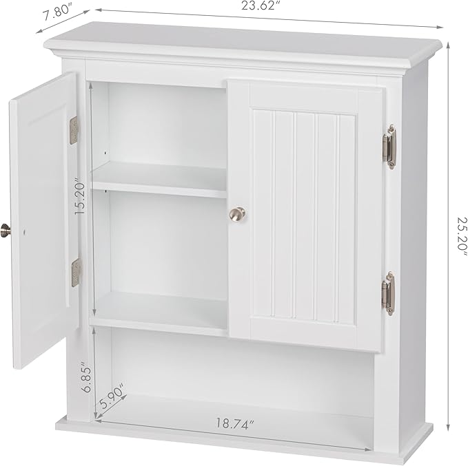UTEX Bathroom Wall Cabinet, Bathroom Medicine Cabinet with Adjustable Shelves and Doors, Space Saving Wall Storage Cabinet, White