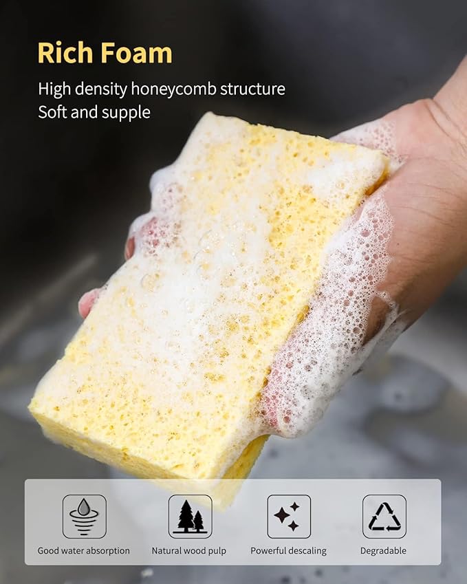 ARCLIBER Cellulose Sponges, Heavy Duty Scrub Kitchen Sponge, Clean Tough Messes Without Scratching, Pop Up Eco Sponges DIY Green (6 Pack), TBWS-10006-Gr
