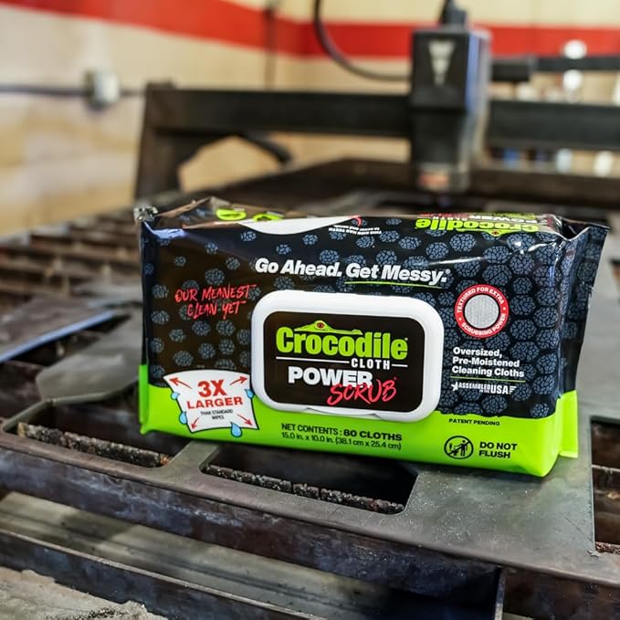Crocodile Cloth PowerSCRUB Cleaning Wipes – 80 (15" x 10") Dual-Surface Cloths, Heavy-Duty, Moist, Absorbent, & Disposable - Safe on Skin & Multiple Surfaces