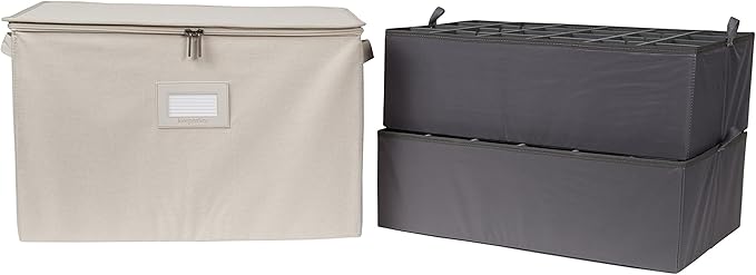 Covermates Keepsakes - Adjustable Zip-Top Storage Box - Configurable FlexGrid Compartments - Heavy Duty Polyester- Reinforced Handles - Stackable Design - Indoor Storage, Beige Heather