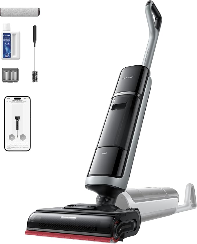 DREAME H15 Pro Heat Wet Dry Vacuum Cleaner, 185°F Hot Water Floor Cleaning, Cordless Vacuum Mop with GapFree AI Robotic Arm, 22KPa Suction, 0 Hair Tangle, 212°F Self-Clean, 194°F Hot Air Drying