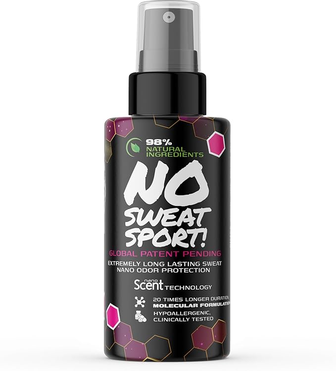 NO SWEAT! SPORT Fabric Odor Neutralizer for Athletic Clothes & Shoes – Movement-Activated Odor Control for Workouts, Gym & Sports | Alcohol-Free, Fabric Safe, 98% Natural Ingredients (20mL)