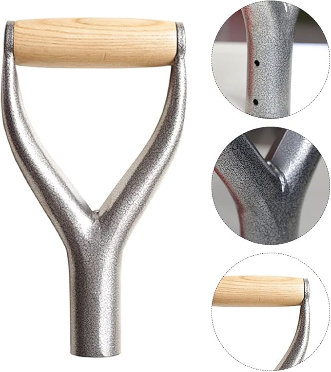 SYCOOVEN Shovel D Grip Handle, Metal Shovel Replacement Handle with Wooden Grip Spade Handle for Garden Digging Raking Tool, 3.1cm/1.22inch Inner Diameter(Silver)