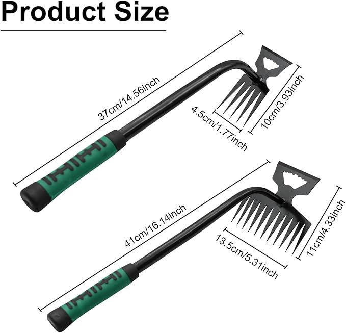 2 Pack Uprooting Weed Pulling Tools,Garden Hand Weeder Tools, Manual Multifunctional Weeders Gardening Tools for Yard and Garden(5Tines+11Tines)