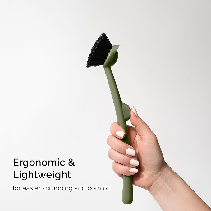 Earth & Mango Magnetic Dish Brush & Scraper, Snaps to Sink, Non-Scratch, Dishwasher Safe, Dish Scrubber – Moss Green