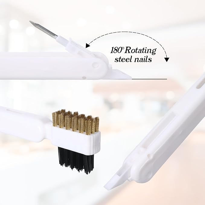 2Pcs Kitchen Cleaning Scrub Brush, 4 in 1 Deep Gas Stove Brass Wire Brush with Stiff Bristles and Cooktop Scraper Stainless Steel Scrubber for Range Hood Grease Grime Rust Cleaner Pot Pan