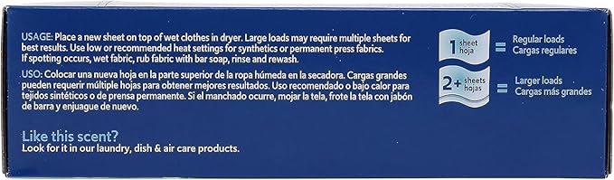 Clorox Fraganzia Fabric Softener Dryer Sheets, Wrinkle Reducing and Anti Static Laundry Dryer Sheets for Great Smelling Clothes, Softens Fabrics, Fresh Ocean Scent, 80 Count - 6 Pack