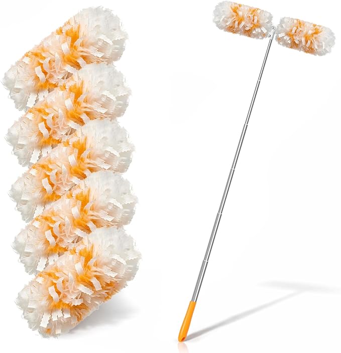 Gelibo 6ft Extendable Duster Handle with 5 Refills,Compatible with Swiffer,360°Rotating Ceiling Fan Dusters with Lock, Heavy Duty Microfiber Dusting Pads for Home Cleaning,Blinds,Hard-to-Reach Areas