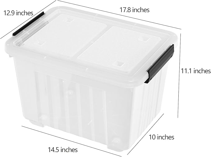 Cand 30 Quart Plastic Storage Boxes with Wheels, 4 Pack Latching Lidded Storage Bins, Clear
